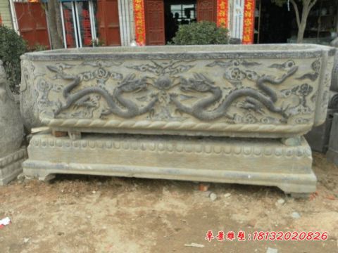 青石仿古双龙戏珠石水缸