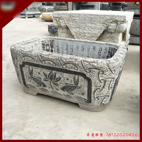 荷花鲤鱼浮雕仿古水缸