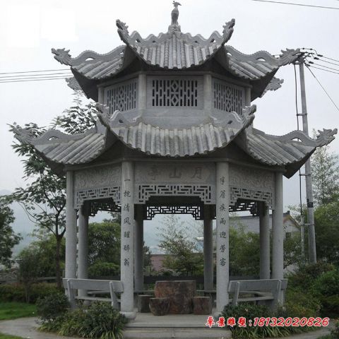 青石双层八角石雕凉亭