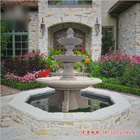 别墅欧式三层石喷泉