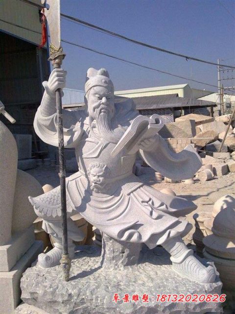 古代名人大理石坐式关公石雕