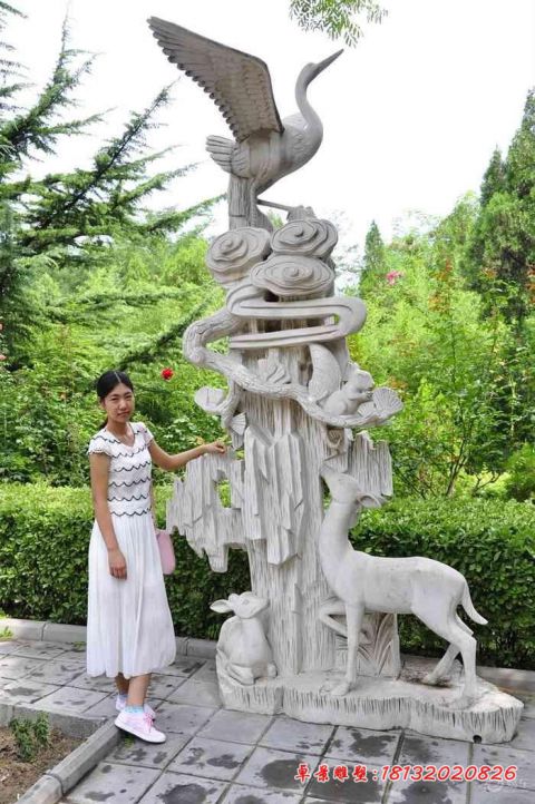 公园景观松鹤延年石雕