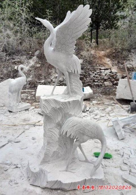 大理石动物丹顶鹤石雕