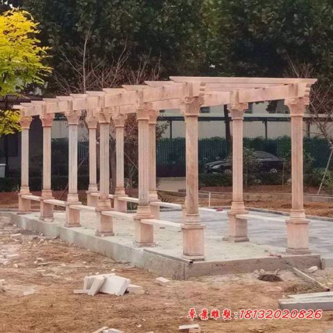 园林景观晚霞红长廊石雕