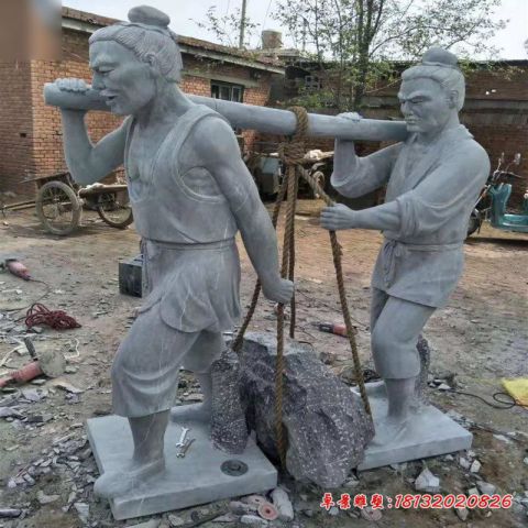 青石仿古抬石头人物石雕