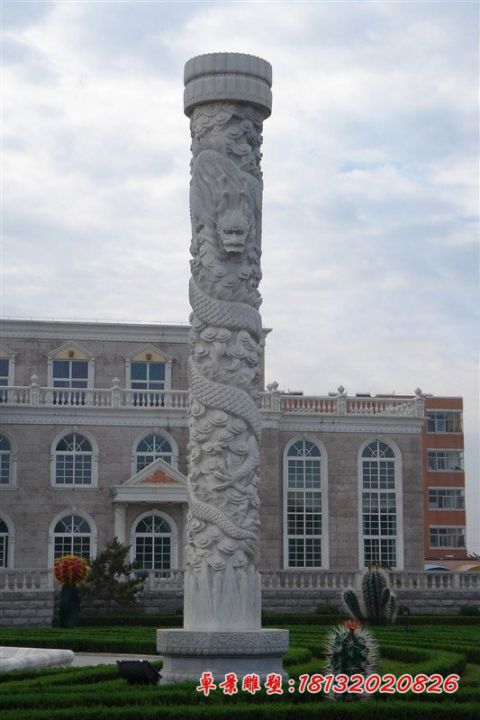 企业大理石龙柱石雕