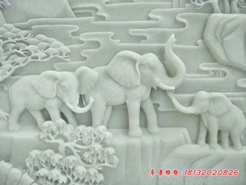 公园汉白玉小象一家石浮雕
