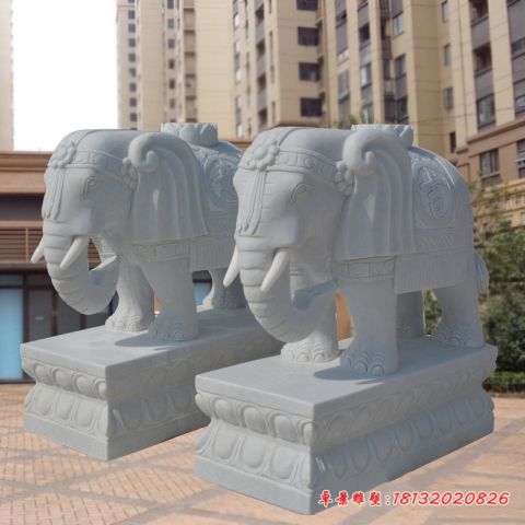 小区汉白玉吉祥如意石大象