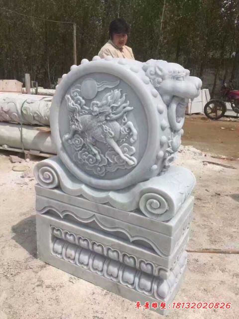 汉白玉抱鼓石麒麟浮雕石门墩