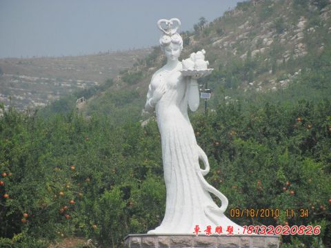 景区人物汉白玉石榴仙子石雕