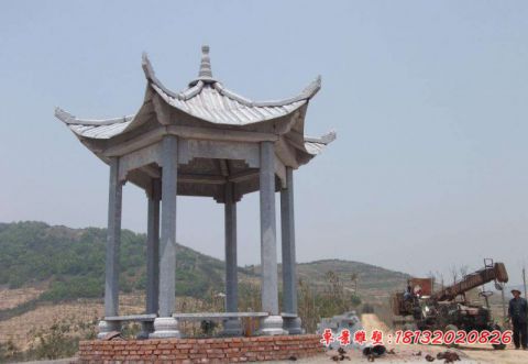 景区青石仿古六角石凉亭