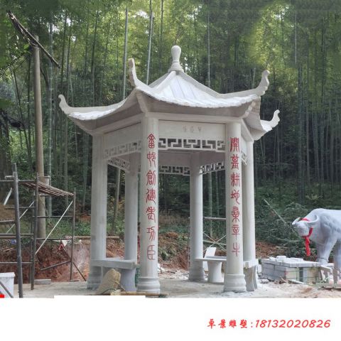 景区大理石六角石凉亭