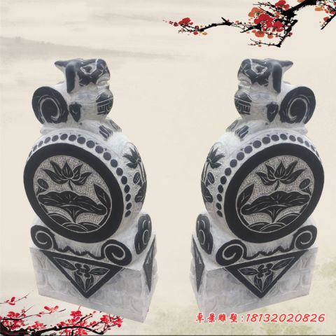 庭院青石仿古貔貅门墩