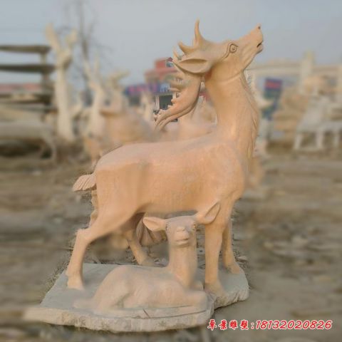 晚霞红梅花鹿公园动物石雕