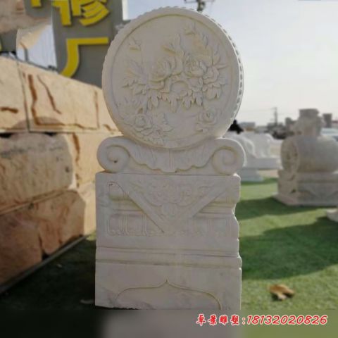 大理石牡丹浮雕石门墩