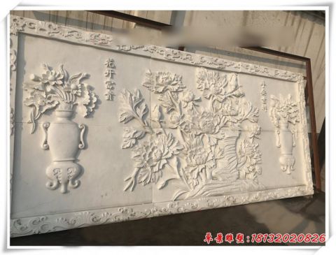 汉白玉花开富贵牡丹花石浮雕