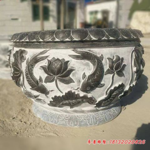 园林景观青石仿古水缸石雕