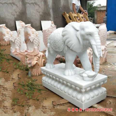 汉白玉招财如意大象石雕