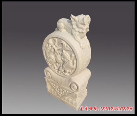 汉白玉门墩狮子抱鼓石