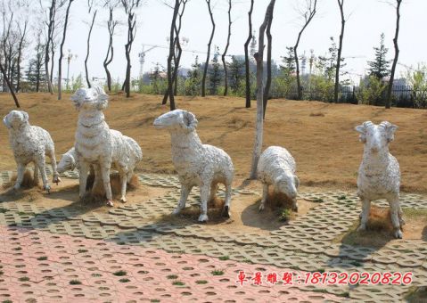公园动物大理石羊雕塑