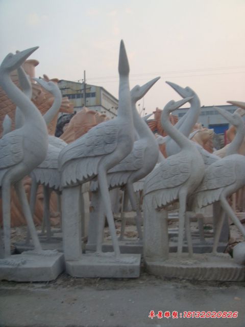 公园动物大理石仙鹤雕塑