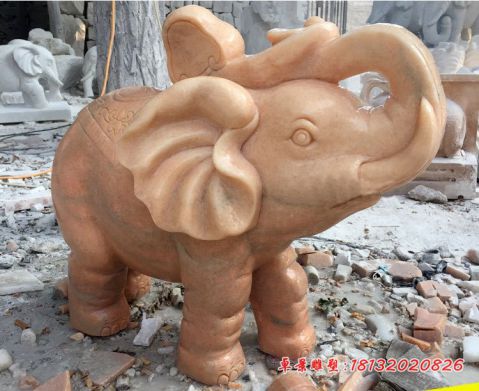 晚霞红元宝招财小象石雕
