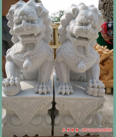 门口镇宅汉白玉踩球石狮子