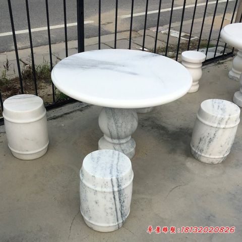 庭院草白玉圆形石桌凳