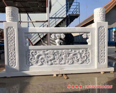汉白玉双龙戏珠浮雕栏板石雕
