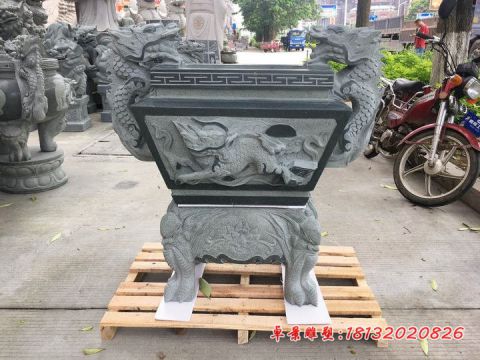 寺庙祠堂大理石双龙香炉石雕