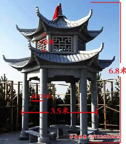 大理石景区双层六角凉亭石雕