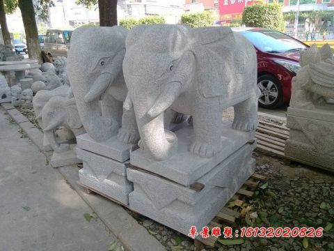 大理石门前招财进宝石头大象