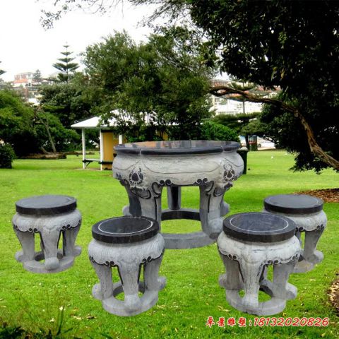 公园青石仿古圆形桌凳石雕