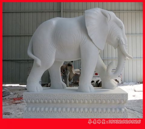 汉白玉吉祥如意石雕大象摆件