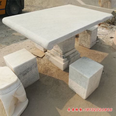 小区大理石方形石桌凳