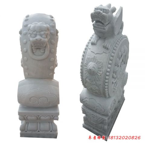门前汉白玉古代神兽门墩