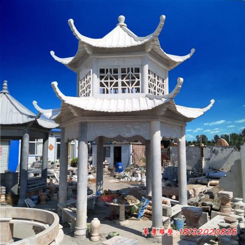 公园大理石六角双层凉亭