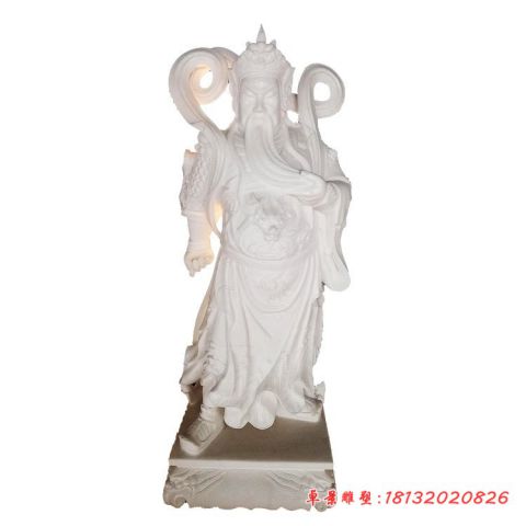 汉白玉武财神捋胡须关公石雕
