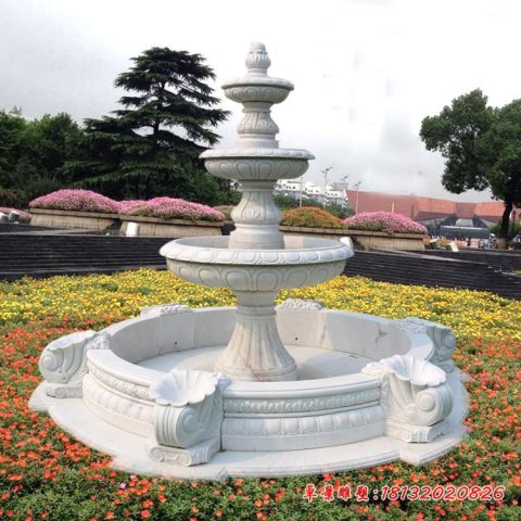 汉白玉三层蜗牛喷泉石雕