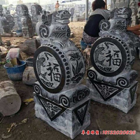青石仿古貔貅石雕门墩