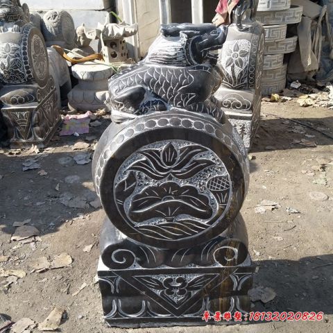 青石仿古麒麟石门墩