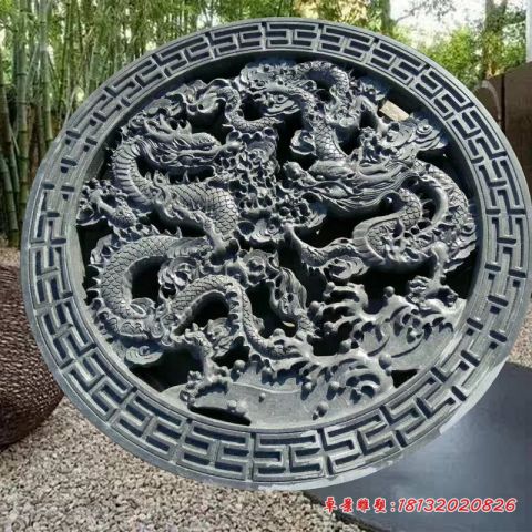 公园双龙戏珠壁画石浮雕