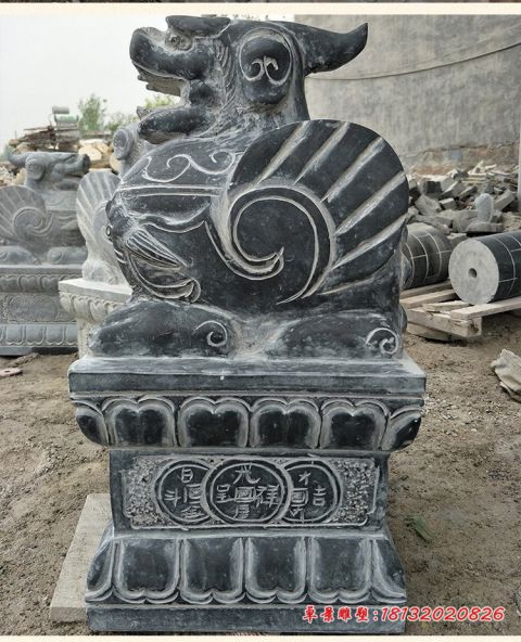 青石仿古日进斗金坐式貔貅石雕