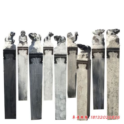 公园十二生肖仿古拴马柱