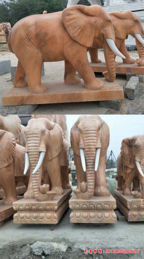 晚霞红门前镇宅石雕大象