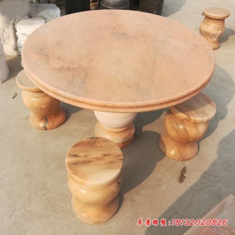 晚霞红圆桌凳庭院石桌凳