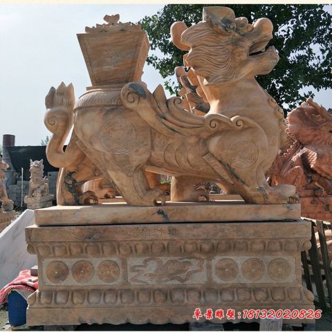 晚霞红驮宝瓶招财貔貅石雕