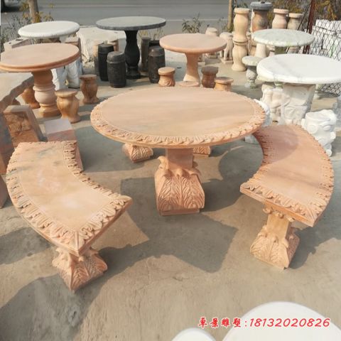 别墅晚霞红欧式圆桌凳