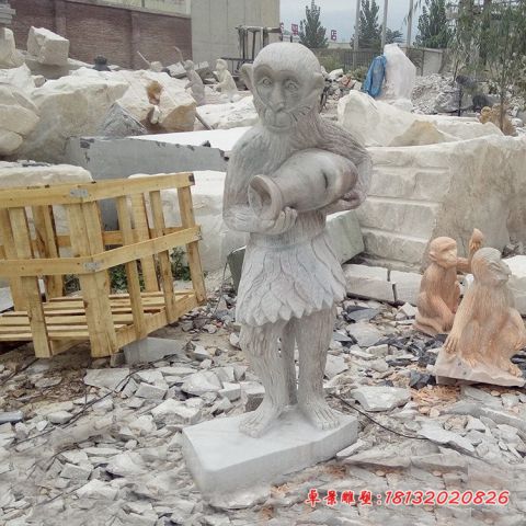 大理石动物立着的猴子石雕