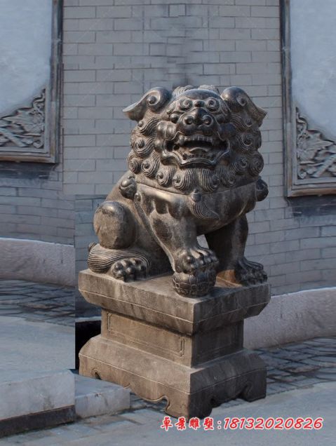 寺庙门前青石仿古石狮子